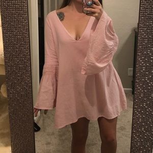 Free People pink bell sleeve dress/romper boho